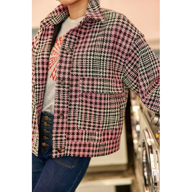 Chaqueta corta de tweed VAL negro/rosa <span itemprop=