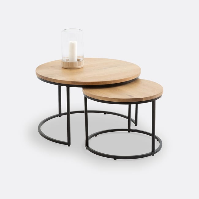 Lot de 2 tables basses gigognes en chêne, HIBA Couleur chêne <span itemprop=