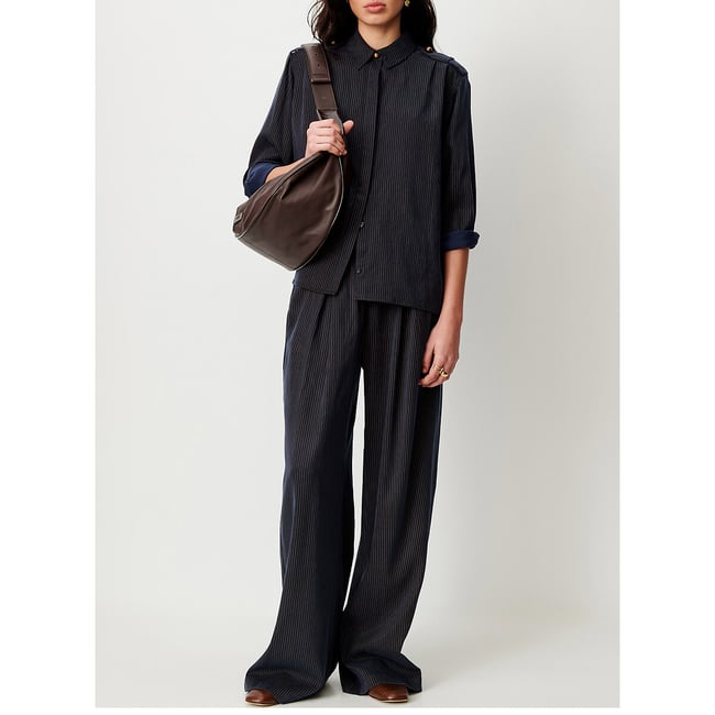 Pantalon large à fines rayures avec ceinture, RIM marine <span itemprop=