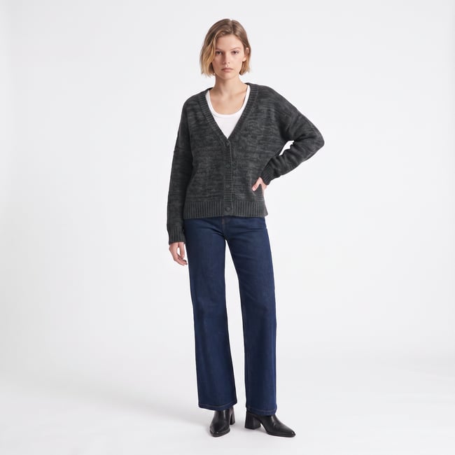 Cardigan col V profond en maille femme ANOURA forest <span itemprop=