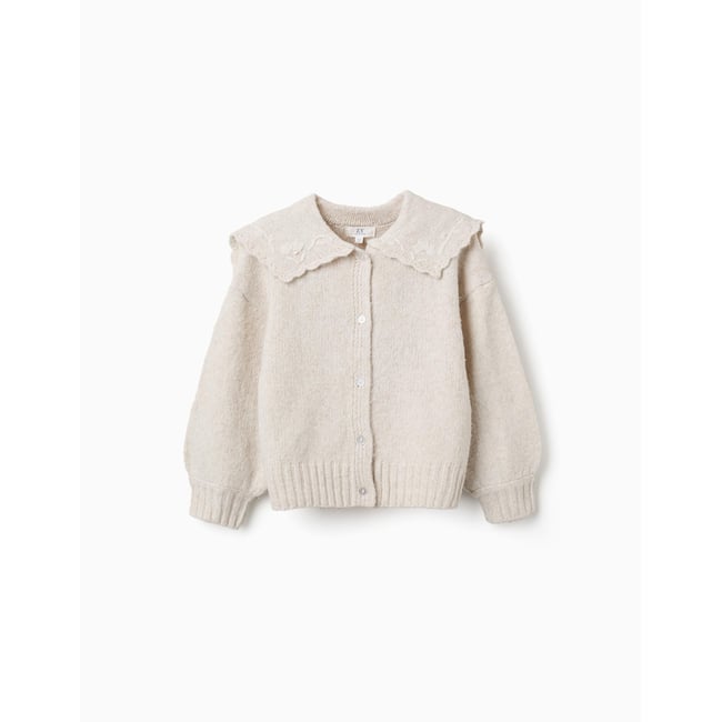 Cardigan en maille avec col brodé beige clair <span itemprop=