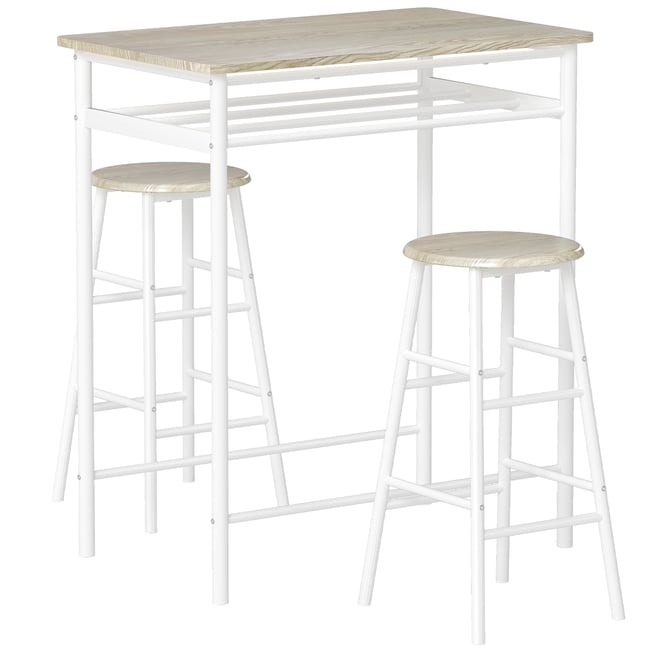 Ensemble de table de bar Métal Blanc Couleur blanc, chêne clair <span itemprop=