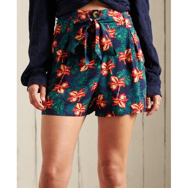 Short paper bag imprimé bleu marine à fleurs <span itemprop=