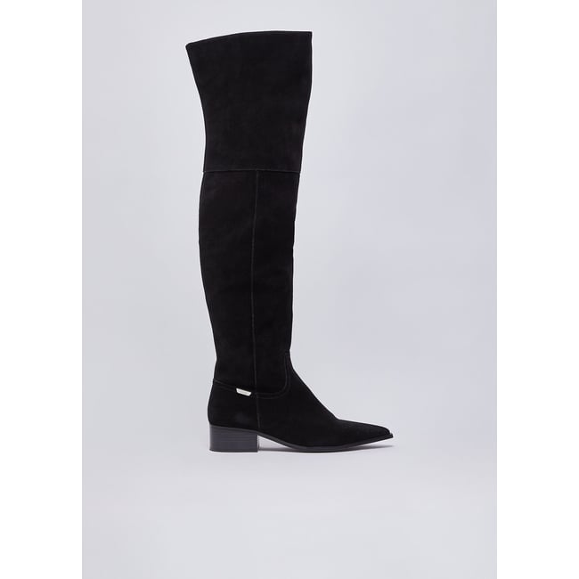 Bottes cuissardes en daim noir <span itemprop=