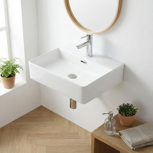 Vasque à poser rectangle en céramique blanche 50x42cm ALBA Couleur blanc <span itemprop=