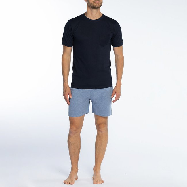 Pijama corto de cuello redondo azul marino + azul <span itemprop=