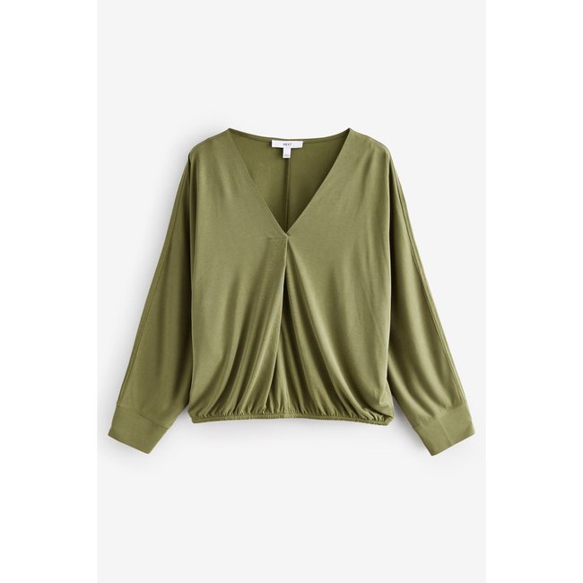 Chemisier manches longues à col v vert olive <span itemprop=