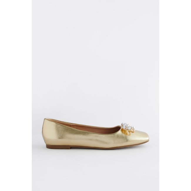 Ballerines à bout carré et nœud doré <span itemprop=