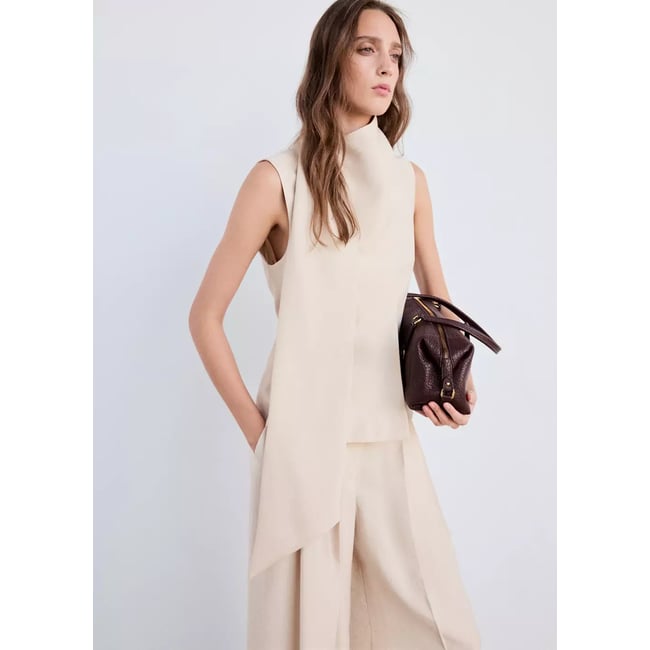 Top en lyocell avec col foulard gris clair/pastel <span itemprop=