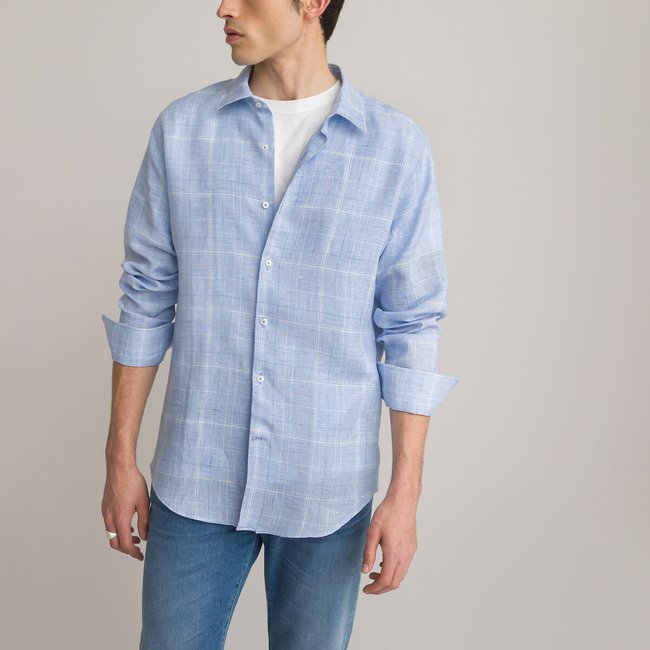 Camicia in lino a maniche lunghe azzurro LA REDOUTE COLLECTIONS