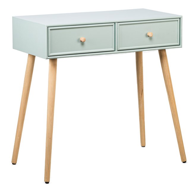 Console 2 tiroirs, bois, NISHIO Couleur vert menthe <span itemprop=