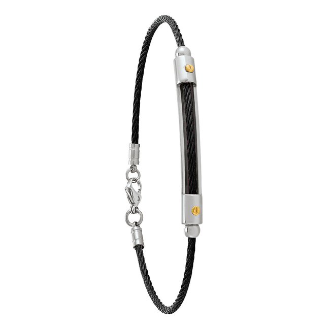 KAMÉO - Armband aus Stahl mit schwarzer PVD-Beschichtung, goldene Schrauben silberfarben <span itemprop=