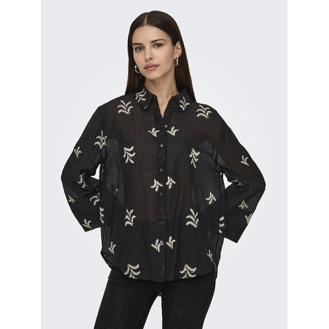 Blusa estampada com motivos estampado preto <span itemprop=