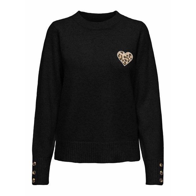 Jumper with Leopard Print Heart, black, ONLY