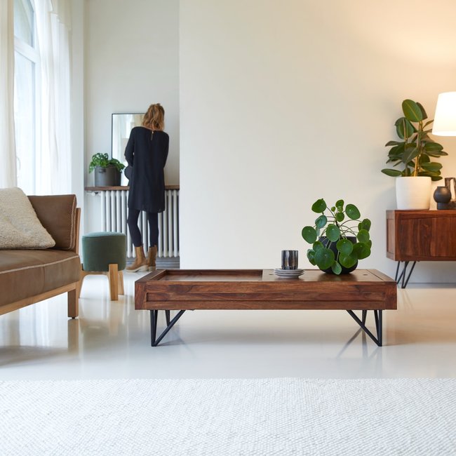 Table basse rangement en palissandre massif BONNIE Couleur marron foncé <span itemprop=