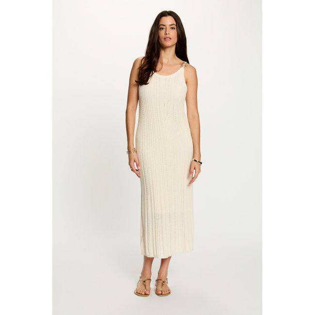 Robe tricot brodée ivoire <span itemprop=