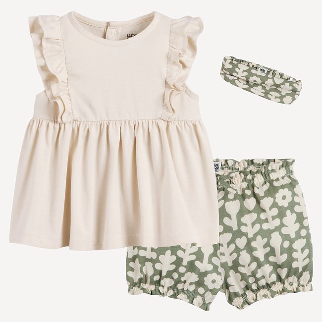 Ensemble 3 pièces blouse, bloomer et bandeau assortis <span itemprop=