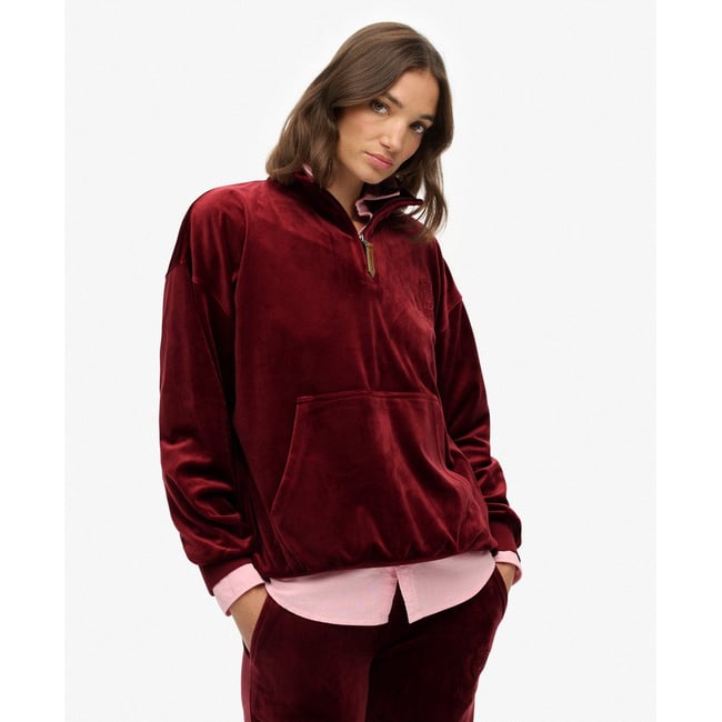 Haut en velours à col zippé Country Club rouge stanton <span itemprop=
