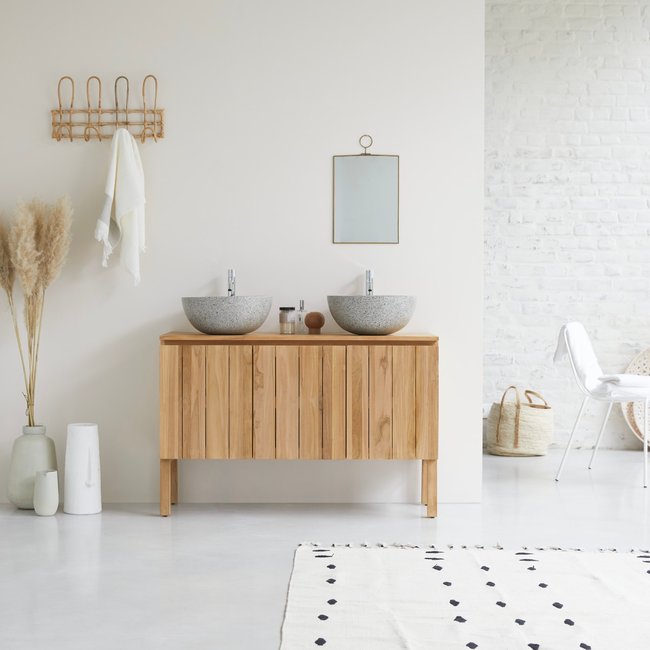 Meuble sous vasque en teck massif 120 cm JILL Couleur naturel <span itemprop=