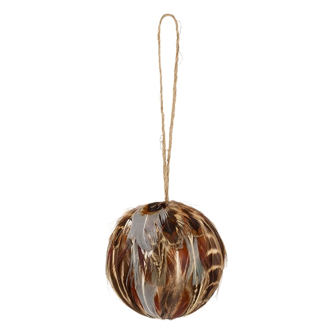 Boule de noël décorative en plumes de faisan D6 Couleur marron <span itemprop=