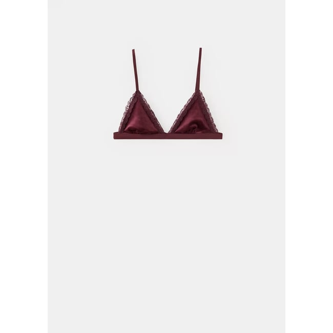 Soutien-gorge satiné dentelle bordeaux <span itemprop=