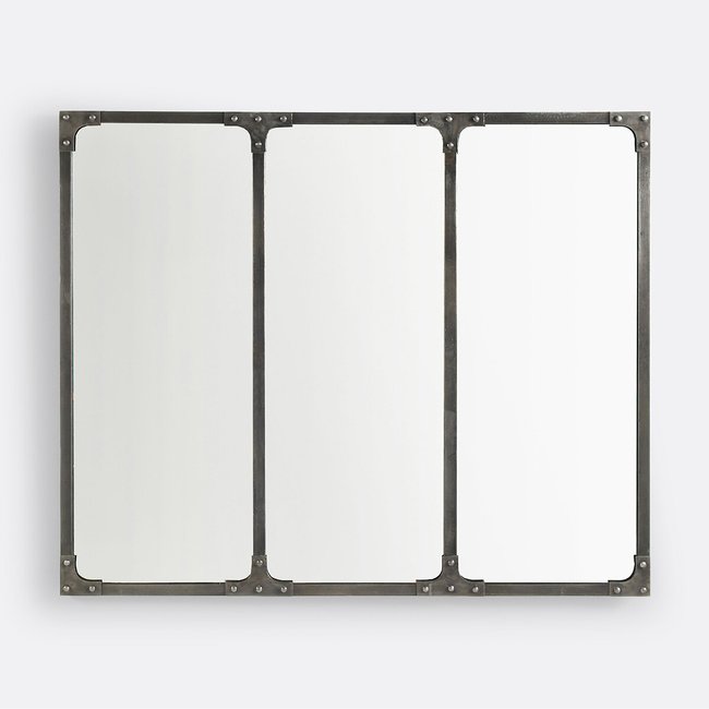 Miroir métal fer industriel 120x100 cm, Lenaig Couleur métal brossé <span itemprop=