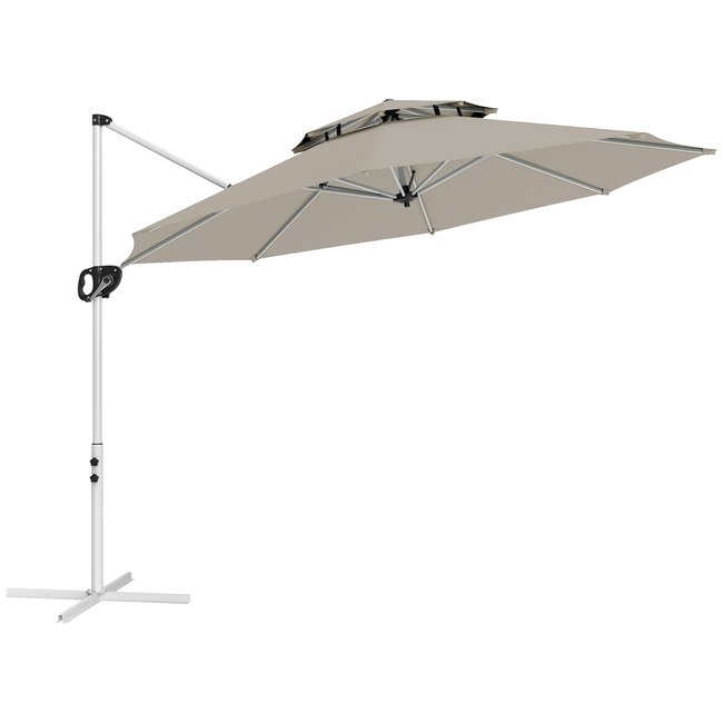 Parasol déporté octogonal inclinable rotatif dia. 3 x 2,5 m gris clair gris <span itemprop=