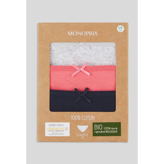 Lot de 3 culottes unis en coton BIO - MONOPRIX KIDS