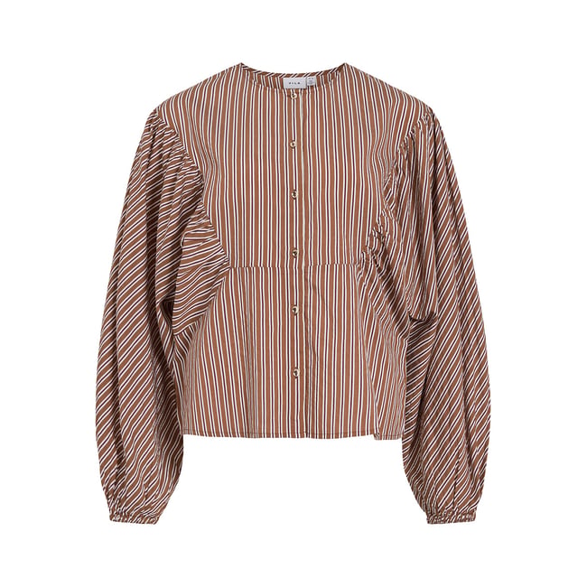 Gestreifte Bluse mit Rundhalsausschnitt rayé marron/blanc <span itemprop=