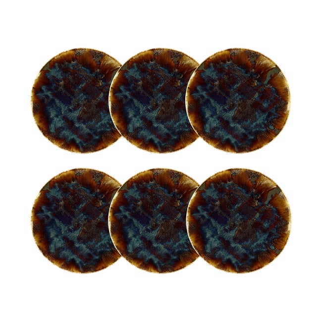 Lot de 6 assiettes plates en porcelaine 27cm, VOLCANO Couleur marron <span itemprop=