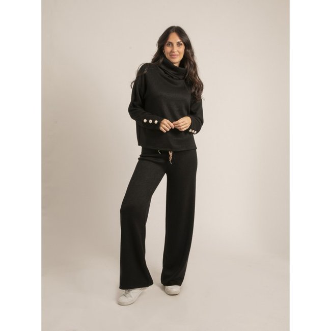 Ensemble Maille Pull + Pantalon Elmera noir <span itemprop=