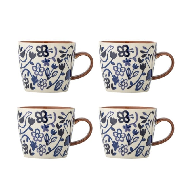 Mugs grès motif floral  Figuria set de 4 Couleur bleu <span itemprop=