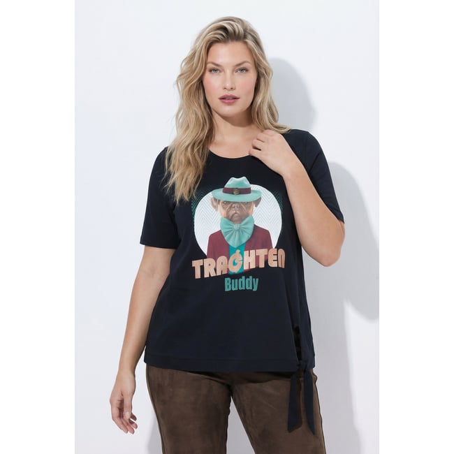 T-shirt, carlin, coupe classique, col V noir <span itemprop=