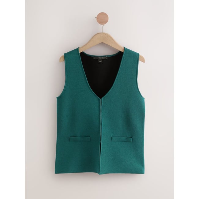 Gilet à col v habillé en maille bleu sarcelle <span itemprop=