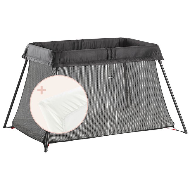 Travel Cot Light Pack with Fitted Sheet, black, BABYBJORN