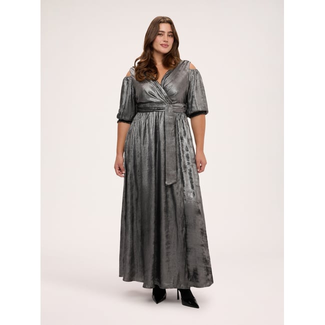Robe croisée avec cut out gris <span itemprop=