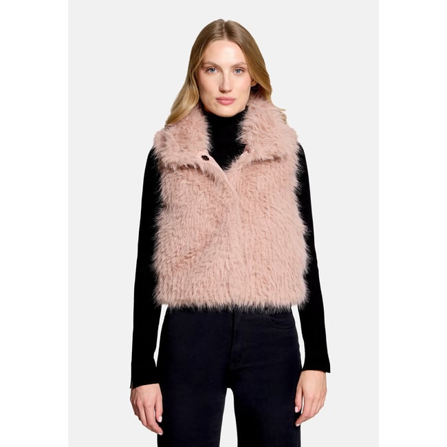 Veste sans manches en peluche à col rose dust <span itemprop=
