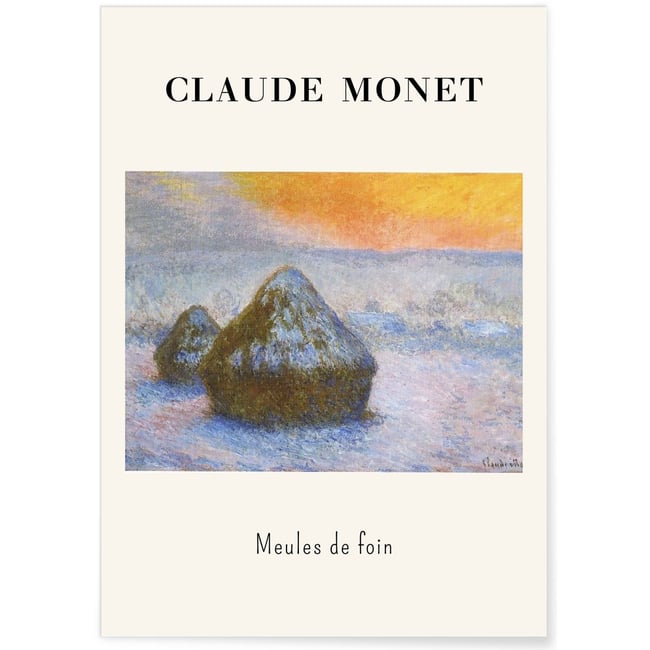 Affiche Claude Monet - Meules de Foin Couleur blanc <span itemprop=