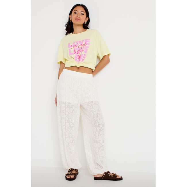 Pantalon bouffant taille standard ecru <span itemprop=