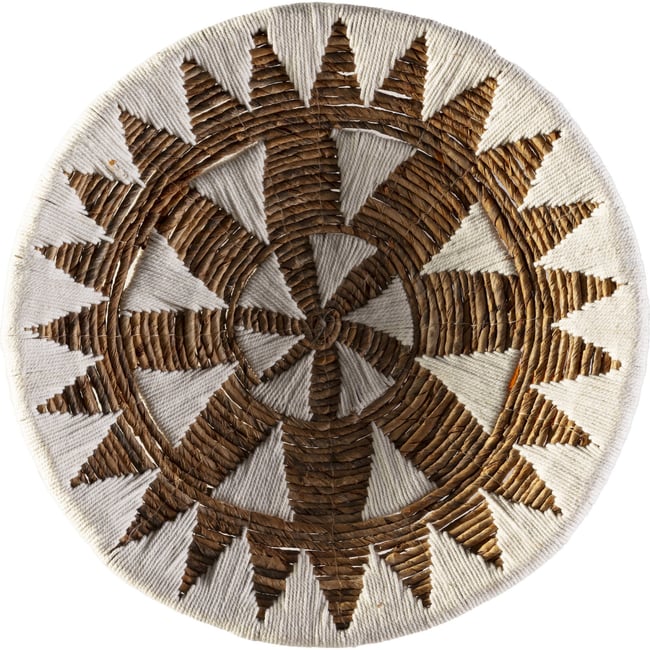Ornement mural en fibre naturelle feuille de bananier Couleur beige naturel avec motifs blancs <span itemprop=