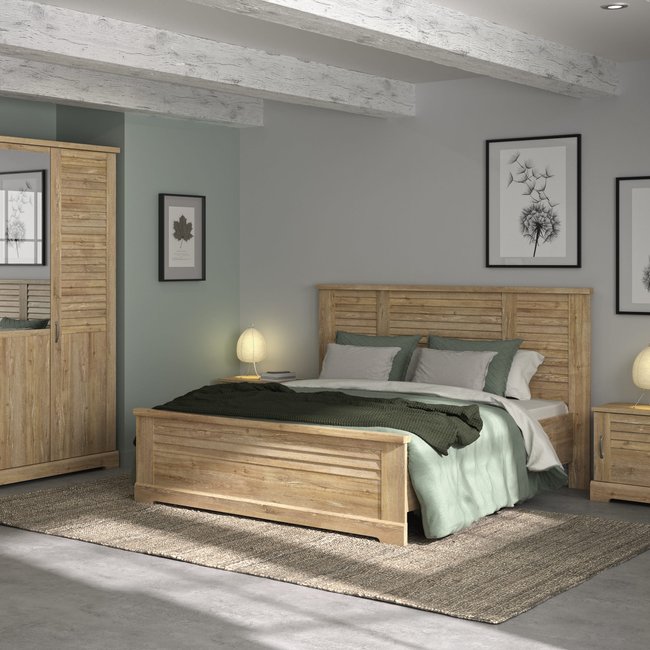 Lit en bois clair effet châtaignier Couleur bois clair <span itemprop=