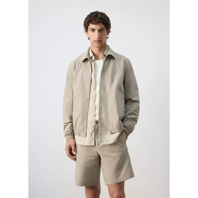 Veste slim fit 100 % coton beige <span itemprop=