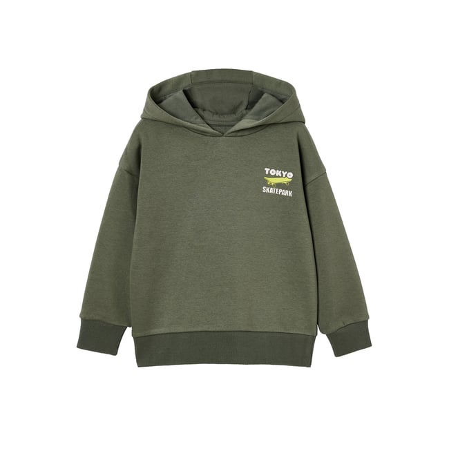 Sweat à capuche motif poitrine vert sauge <span itemprop=