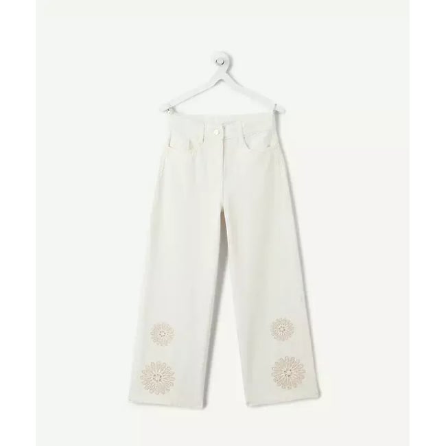 Pantalon large avec sequins bas de jambe ecru <span itemprop=