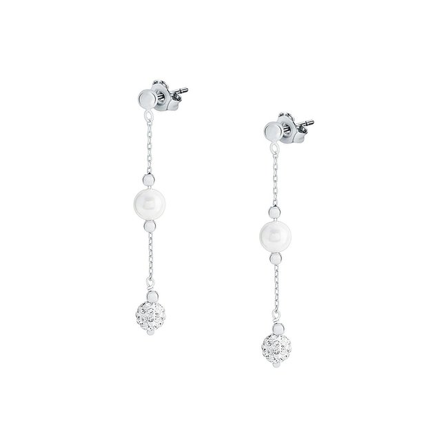 Boucles d'oreilles en argent 925 et perle synthétique argent et blanc <span itemprop=