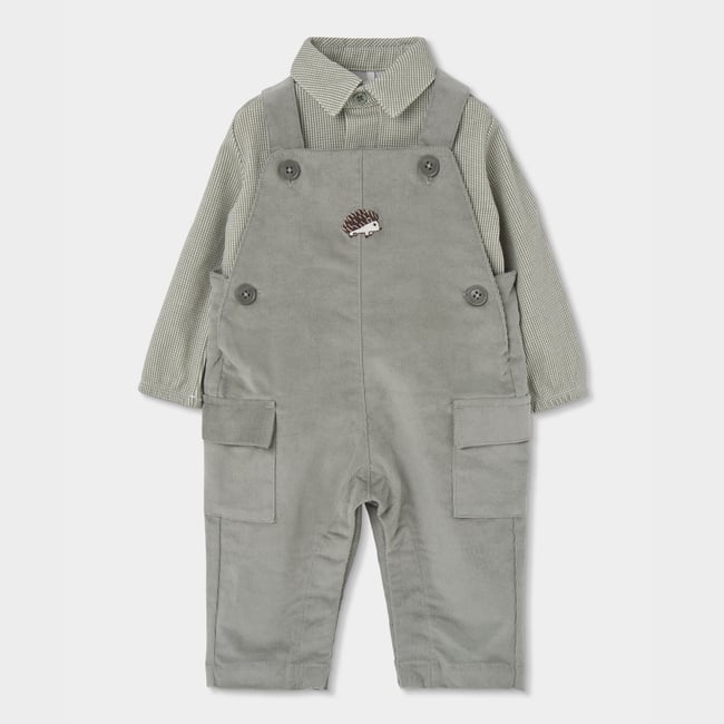 Ensemble bébé maille avec broderie hérisson vert <span itemprop=
