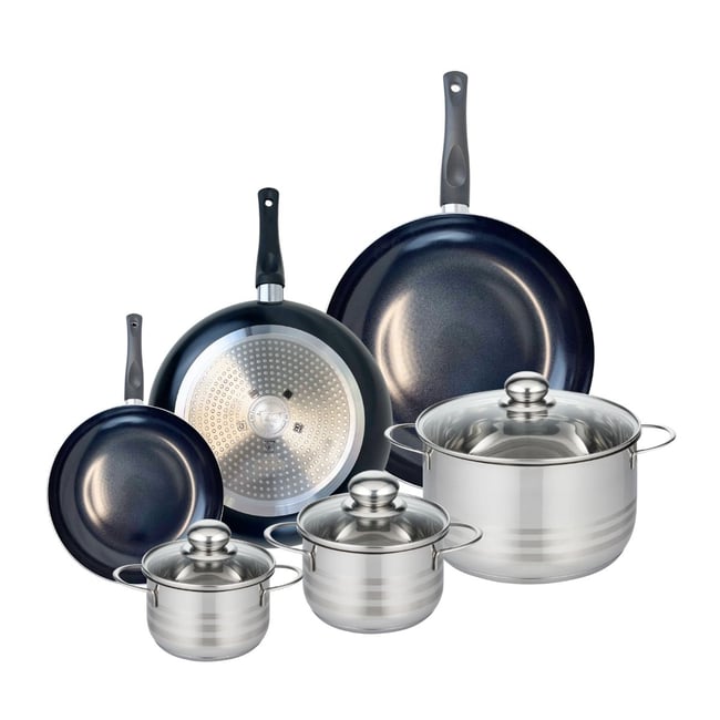 3 poêles 20/28/32cm + 3 faitouts 14/16/24cm PRIMA BRILLANT noir <span itemprop=