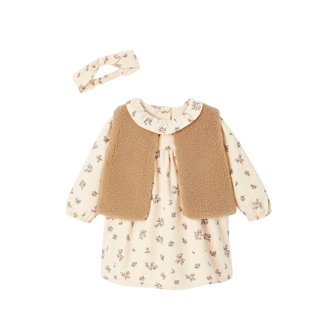 Coffret robe + gilet + bandeau vanille <span itemprop=