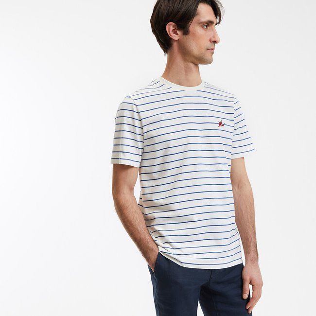 T-Shirt mit rundem Ausschnitt und Stickerei ecru, marine gestreift LA REDOUTE COLLECTIONS