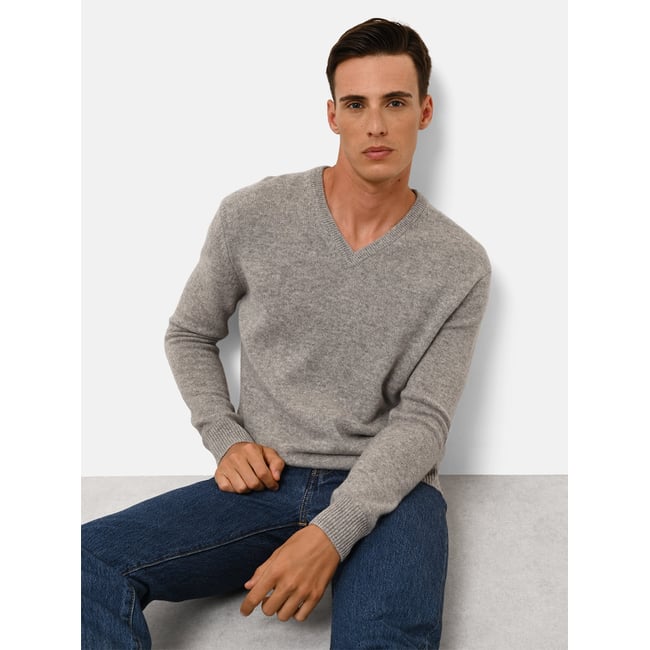 Pull Col V 4 Fils Nuage Chiné Nathan gris chiné <span itemprop=